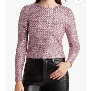 Elodie Mauve Sequin Long Sleeve Blouse | Night Luxe Party Aesthetic Size Med